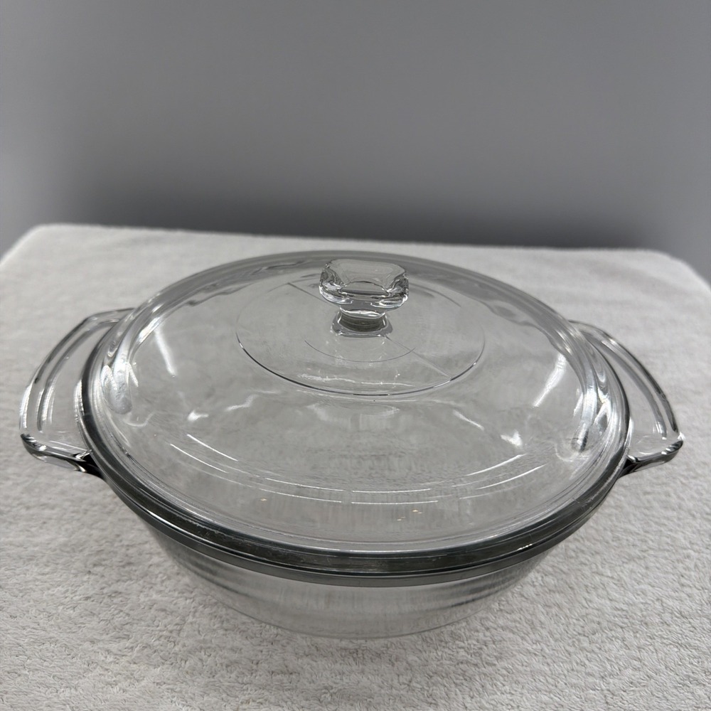 VTG Anchor Hocking 1.5qt Clear Glass Casserole Dish with Lid Oven/Microwave